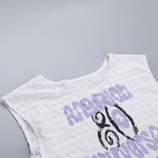 Crewneck textured letter print contrast top