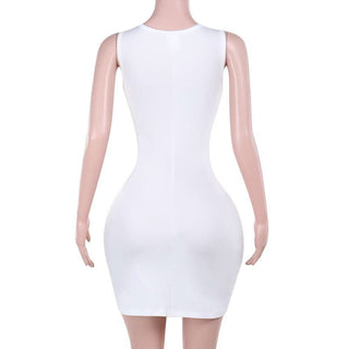 Ruched drawstring crewneck fishnet mini dress