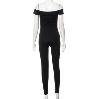 Short sleeve hollow out solid off shoulder backless jumpsuit