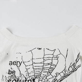 Off shoulder ribbed spider web print top