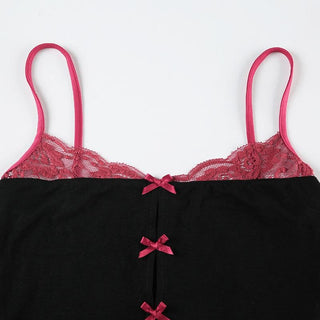 Lace hem bowknot backless cami top