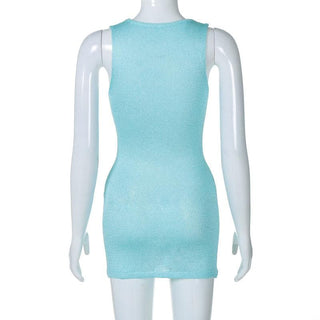 Sleeveless u neck knitted solid mini dress