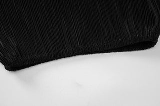Textured solid high neck long puff sleeve self tie top