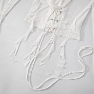 Hoodie long sleeve tassels self tie top