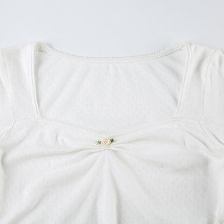 Long sleeve textured flower applique crop top