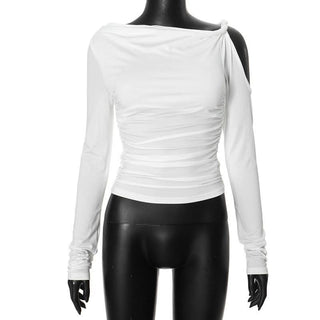 Irregular long sleeve hollow out ruched one shoulder cut out top