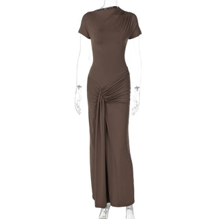 Short sleeve ruched lace up maxi dress