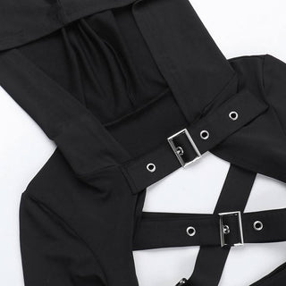 Hoodie long sleeve buckle cross back crop top