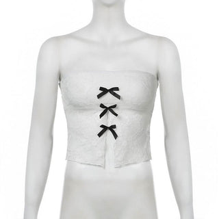 Bowknot lace slit tube top