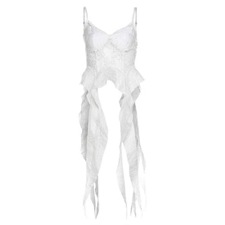 Mesh embroidery ruffle backless cami top