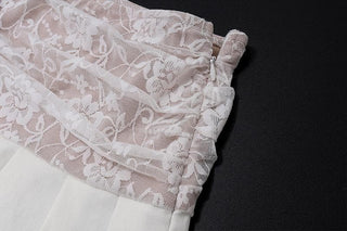 Long flared sleeve lace patchwork pleated ruched zip-up mini skirt set