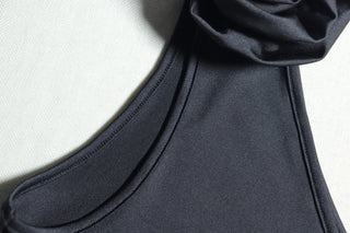 One shoulder irregular flower applique ruffle mini dress