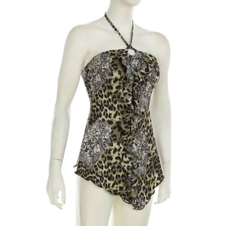 Leopard print halter o ring backless top