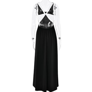 U neck ruched contrast cross back backless cami maxi dress