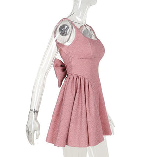 Square neck bowknot stitch backless cami mini dress