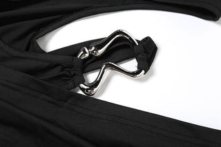 One shoulder hollow out high slit irregular cut out maxi dress