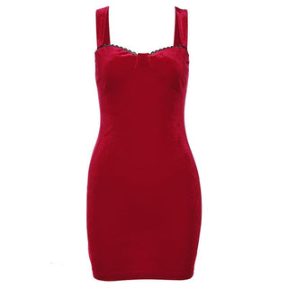 Velvet solid sleeveless sweetheart neck lace hem mini dress
