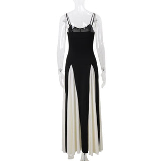 V neck patchwork contrast cami maxi dress