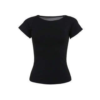 Short sleeve round neck print mesh top