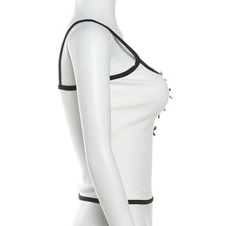 U neck hollow out bowknot stitch cami cut out top