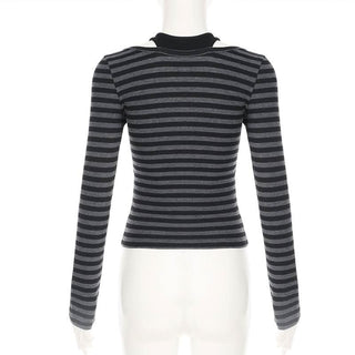 Striped long sleeve knitted patchwork top