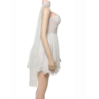 Sweetheart neck polka dot ruffle mini dress