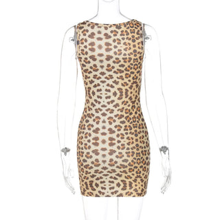 Square neck leopard print mini dress