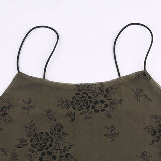 Flower print mesh zip-up cami maxi dress