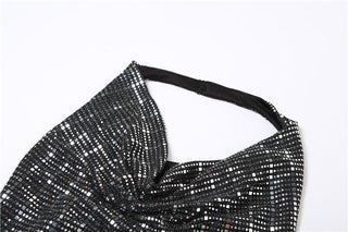 Textured cowl neck halter backless crop top
