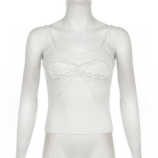 Lace hem bowknot pattern solid cami top