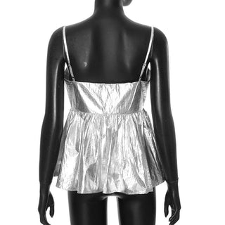 Ruched metallic sweetheart neck cami top