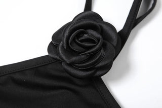 One shoulder flower applique maxi dress