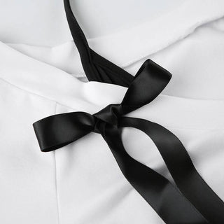 Halter v neck long sleeve bowknot top