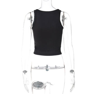 U neck beaded ribbed contrast tank top