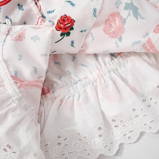 Halter lace hem print ruffle button top