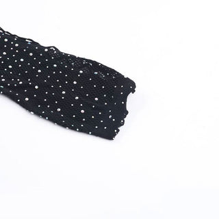 Off shoulder long sleeve beaded hollow out fishnet bodysuit