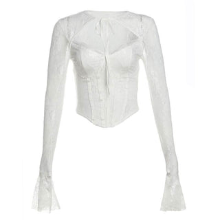 Long flared sleeve corset lace self tie top