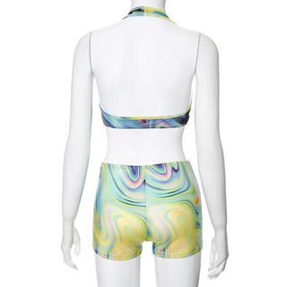 Halter contrast crop backless pant set