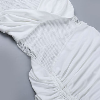 Ruched drawstring crewneck fishnet mini dress