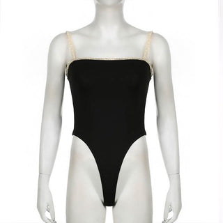 Lace hem backless cami bodysuit