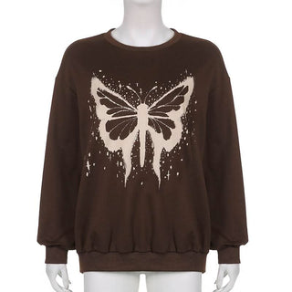 Long sleeve crewneck butterfly pattern top
