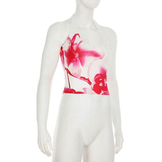 Halter flower print backless top