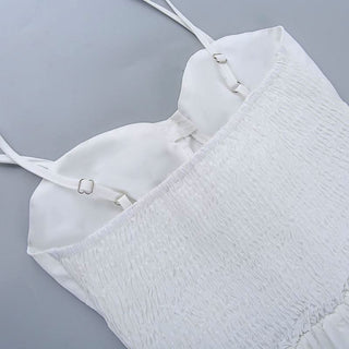 Smocked bowknot lace up cami mini dress