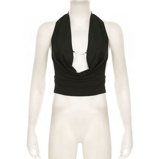 Halter cowl neck metal chain backless top