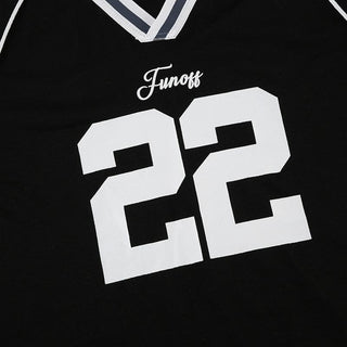 Short sleeve stitch â€œ22â€ print v neck top