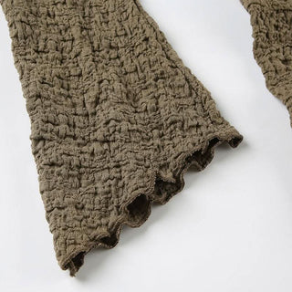 Long sleeve textured bowknot lace hem top