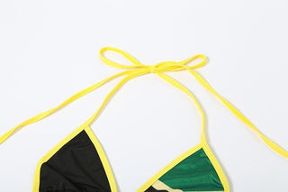 Halter v neck self tie contrast 3 piece pant set