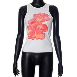 Ribbed flower print tank top