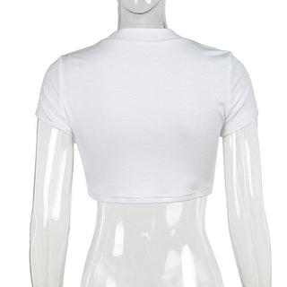 Short sleeve crewneck letter print crop top