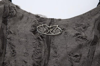 U neck textured metal applique crop top